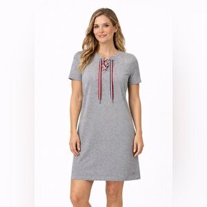 Tommy Hilfiger Womens L Gray Lace-Up T-Shirt Dress Short Sleeve Casual